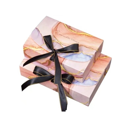 Colorful Coated Paper Foldable Gift Boxes With Ribbon Printing Logo Apparel Packaging