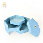 Blue Hexagonal Paperboard Gift Boxes With Ribbon For Gift Packaging