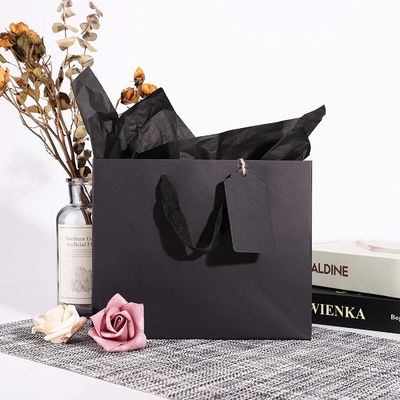 120g Fancy Printed Paper Shopping Bag 7'' pure black With Ribbon