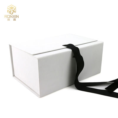 Pure White Magnetic Closure Gift Box With Ribbon , Makeup Set Gift Box