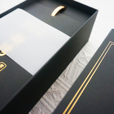 Black Touch Feel Art Paper Paperboard Gift Boxes With Foil Hot Stamping Logo For Gift Packaging